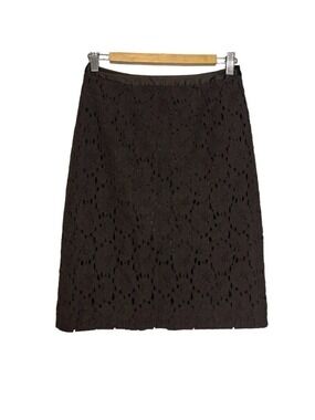 Etcetera Lace Cotton Chocolate Brown High Waisted Midi Pencil Skirt, size 0
